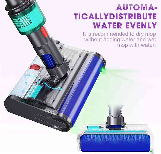 Насадка-моп для Dyson V7 V8 V10 V11 V15 електрична миюча з баком для чистої і брудної води чорна Київ