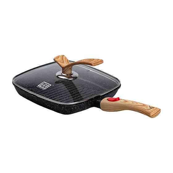 Алюмінієва сковорода-гриль 24 см зі скляною кришкою та ручкою, квадратна, чорна MGC HP-4-461B Коломия