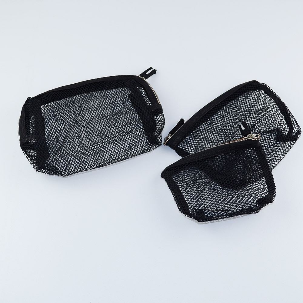 Комплект косметичек из сетки 3 шт STK003 (Черный) Сумы - изображение 3