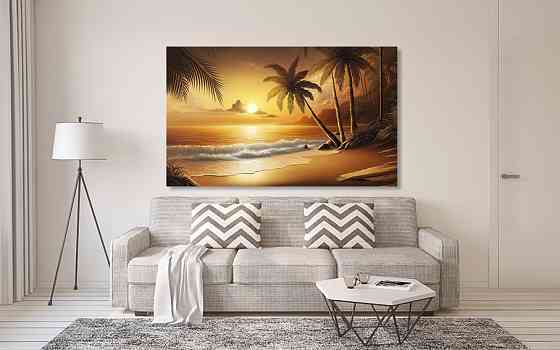 Картина полотно у вітальню / спальню     Захід сонця на пляжі    MLP_240 ( 60х30см ) 50x100 см Київ