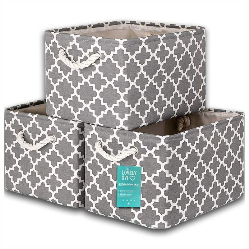 Корзины Органайзеры Lovely Svi 3 шт: для хранения белья, одежды, косметики, книг, игрушек - 38×28×24 см  Серые Киев - изображение 1
