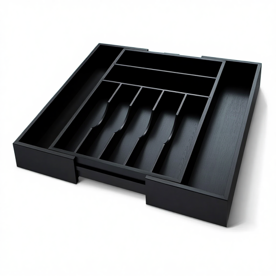 Органайзер для столовых приборов, раздвижной для кухни бамбуковый лоток для хранения вилок,ложек и ножей,черный Каменец-Подольский