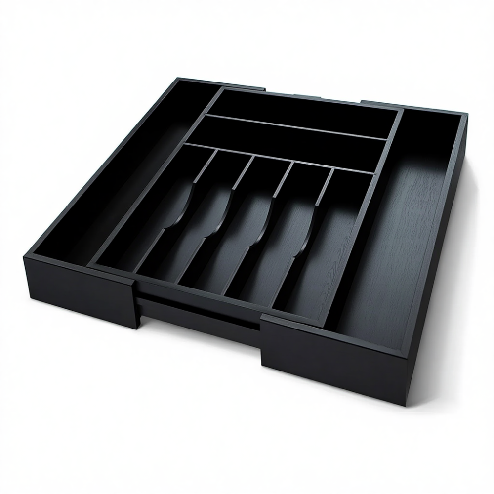 Органайзер для столових приборів, розсувний для кухні бамбуковий лоток для зберігання вилок, ложок і ножів, чорний Кам'янець-Подільський - фото 3