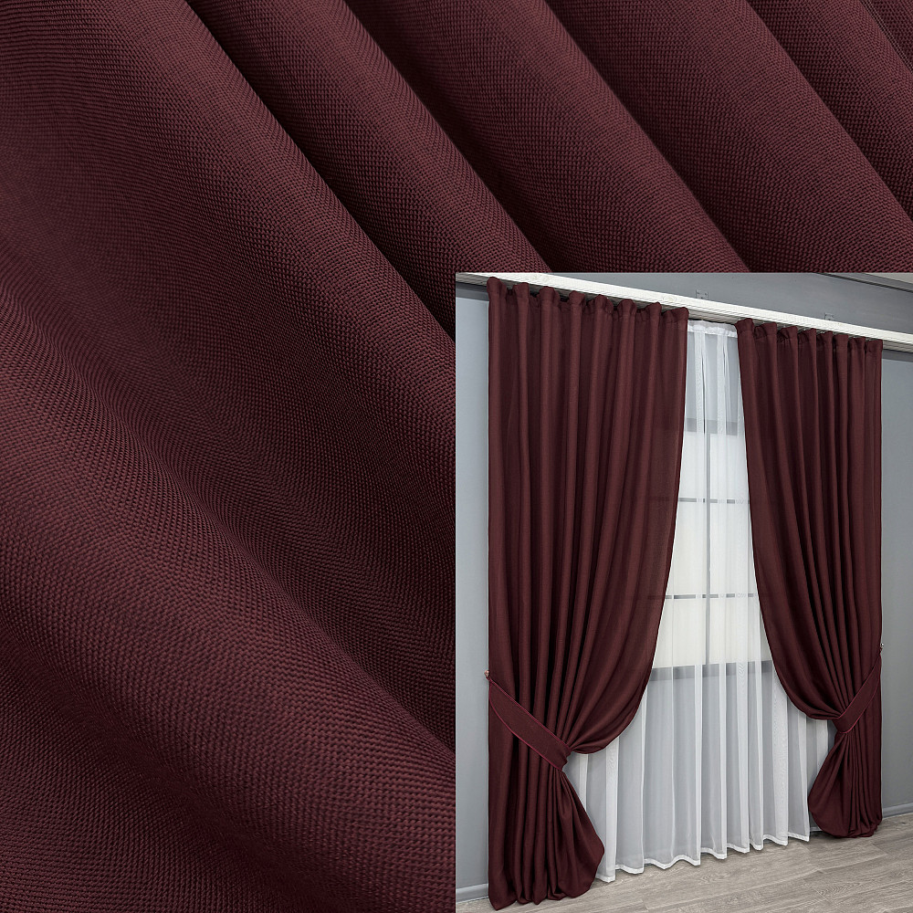 Комплект готовых штор VR-Textil Лен Мешковина № 2063ш Марсала 200х285 см 2 шт (32-460) Киев - изображение 1