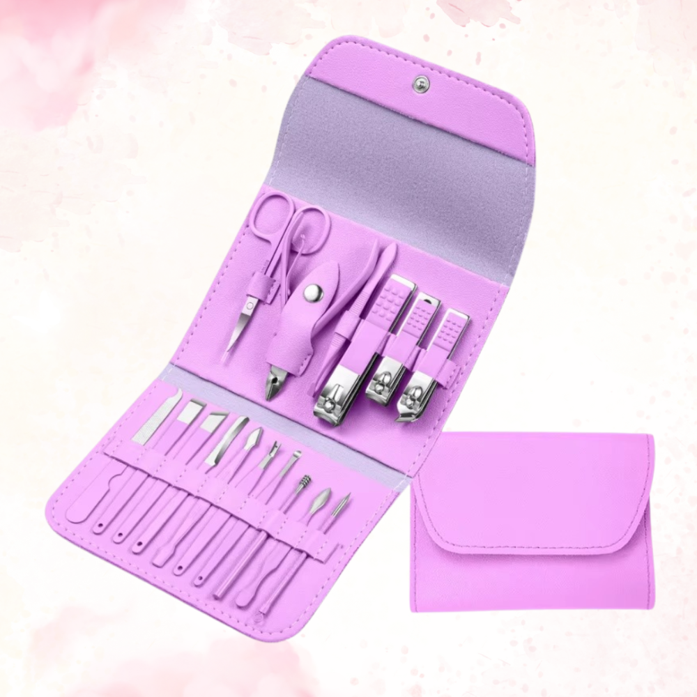 Набір для манікюру і педикюру в кейсі, пінцет, пилочка, ножиці універсальні предмети 16 шт, колір рожевий Кам'янець-Подільський - фото 3