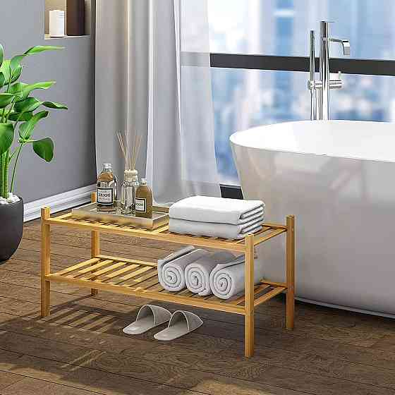 Полка для обуви деревянная для дома в гардероб или прихожую, двухъярусная напольная этажёрка Каменец-Подольский