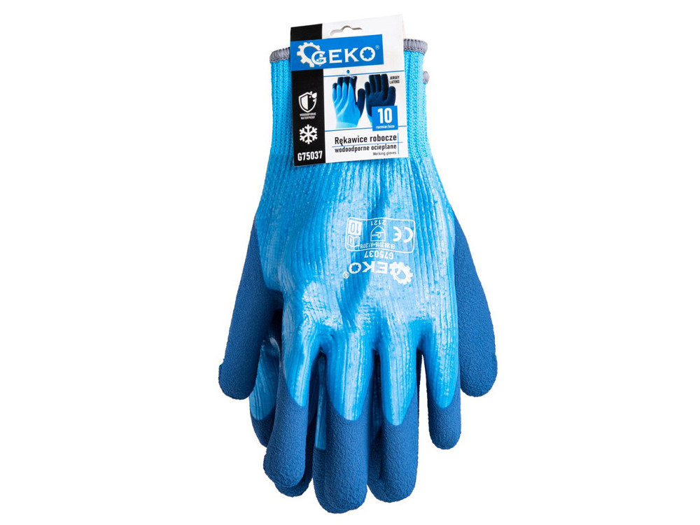 Утеплені Рукавиці робочі "GeKo" водовідпорні трикотажні покриті рифленим латексом, синього кольору, розмір 10 Киев - изображение 7