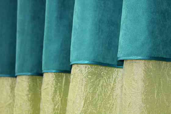 Кухонные шторы VR-Textil № 073к с ламбрекеном и подхватами  салатовый с бирюзовым 290х170 см (52-0151) Киев