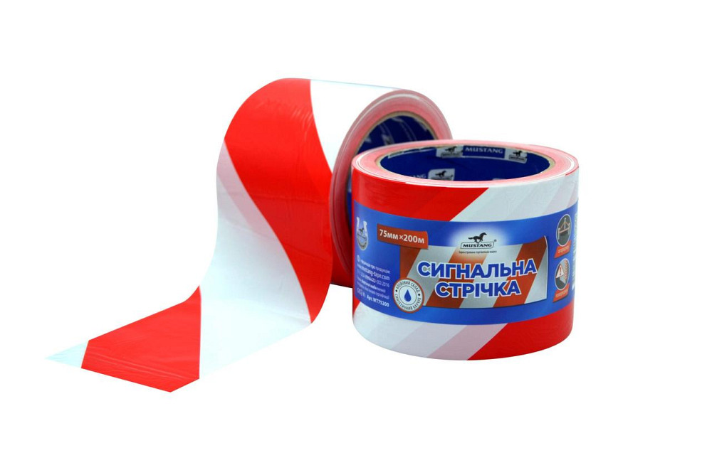 Сигнальна стрічка червоно-біла MUSTANG 75мм х 200м Рівне - фото 1