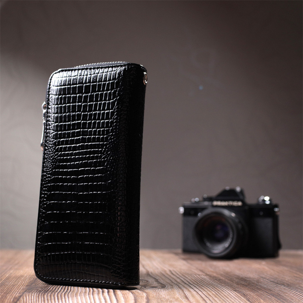Лакированный женский кошелек на молнии из натуральной кожи ST Leather 22678 Черный Киев - изображение 2