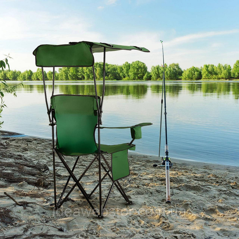 Крісло туристичне розкладне Outtec Sun XXL з дашком зелений Київ - фото 3