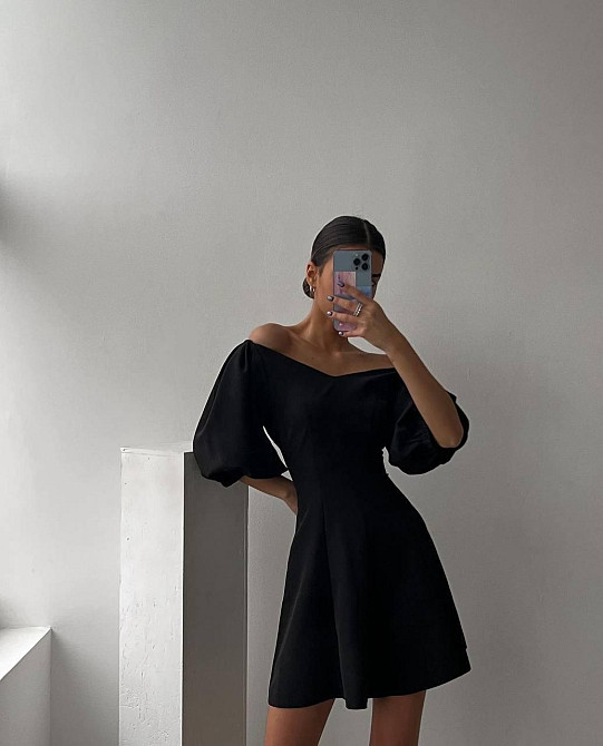 Жіноче романтичне мініплаття з об'ємним рукавом костюмка Чорний, 42/44 Одеса - фото 8