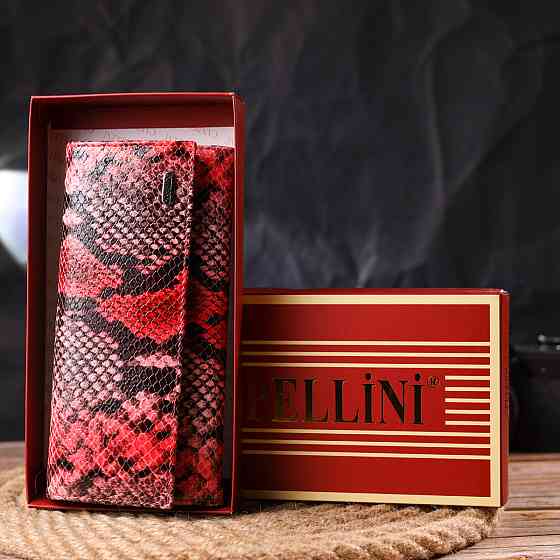 Яскравий жіночий гаманець з натуральної фактурної шкіри з тисненням під змію CANPELLINI 21627 Різнокольоровий Київ