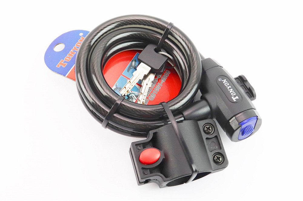 Замок протиугінний тросовий 1200х12мм під ключ, кріплення за трубу сидіння, TY586E Київ - фото 1