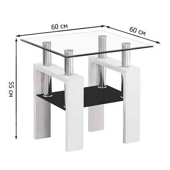 Журнальний столик LISA D прозор./білий лак 60x60x55 Київ