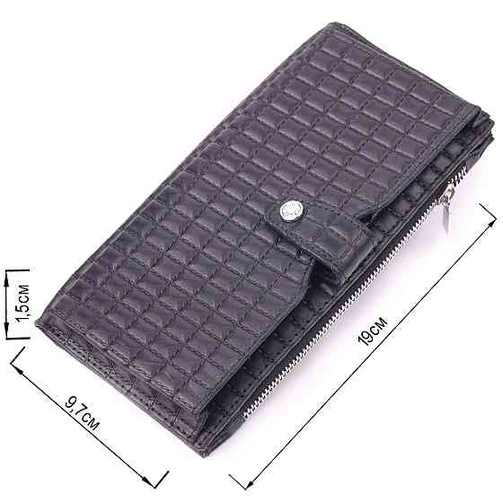 Стеганый вертикальный мужской бумажник из натуральной кожи KARYA 21425 Черный Киев