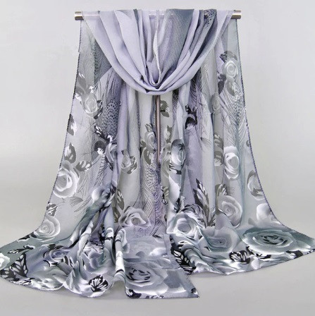 Женский шарф с рисунком роз 140 на 48 см серый Киев - изображение 1