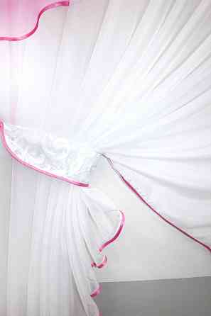 Кухонный комплект (280х170см) шторка с ламбрекеном цвет розовый с белым 00к 59-398 Киев