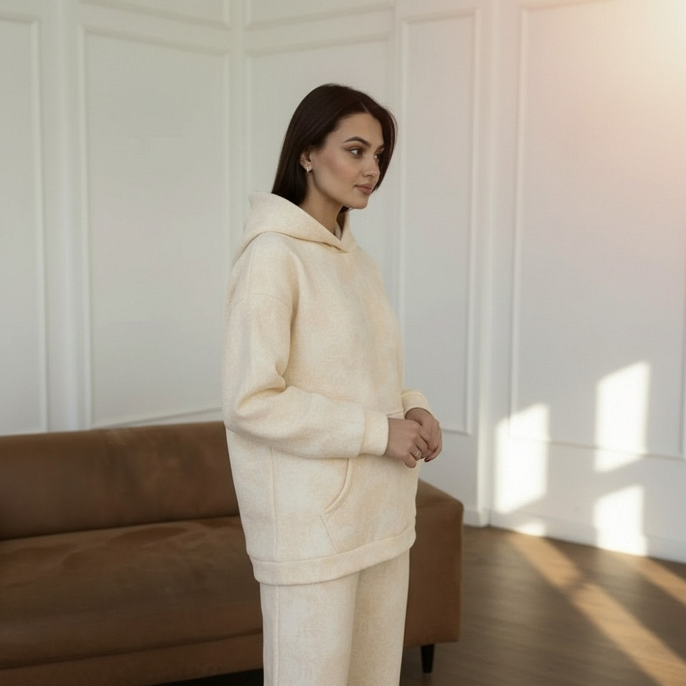 Теплий спортивний костюм жіночий мармуровий принт на флісі Бежевий L-XL Харків - фото 12