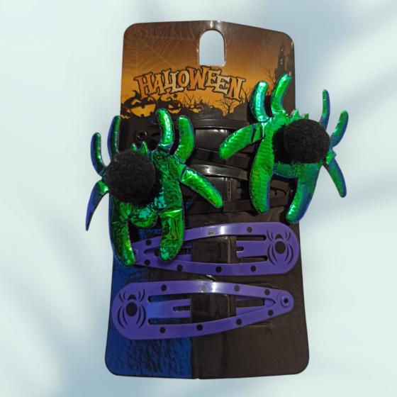 Набір 2 шпильки з притом та 2 шпильки з жуком для волос на Хелловін зелений, фіолетовий Київ