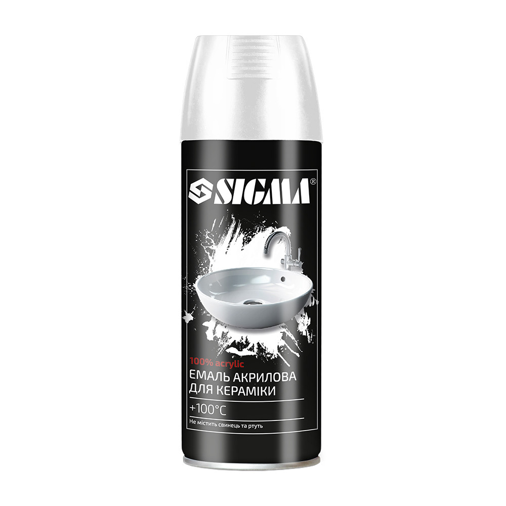 Sigma Эмаль аэрозольная акриловая термостойкая для керамики +100°C 400мл белый глянец SIGMA (27 Коломия - фото 1