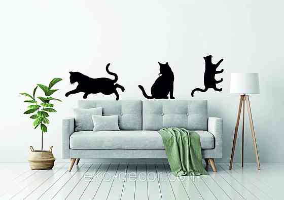 Декоративне настінне Панно «Коти», Декор на стіну 90*70 см. (3 шт.), Чорний Київ