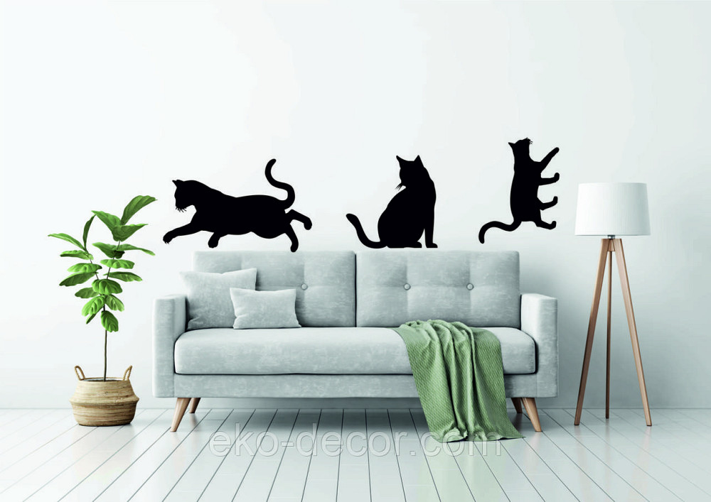 Декоративне настінне Панно «Коти», Декор на стіну 90*70 см. (3 шт.), Чорний Київ - фото 4