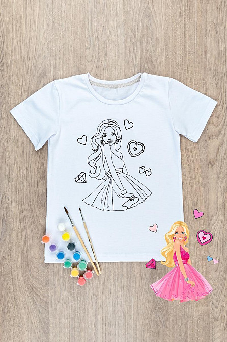 Футболка-раскраска детская Барби, Крохатушка одяг Киев - изображение 2