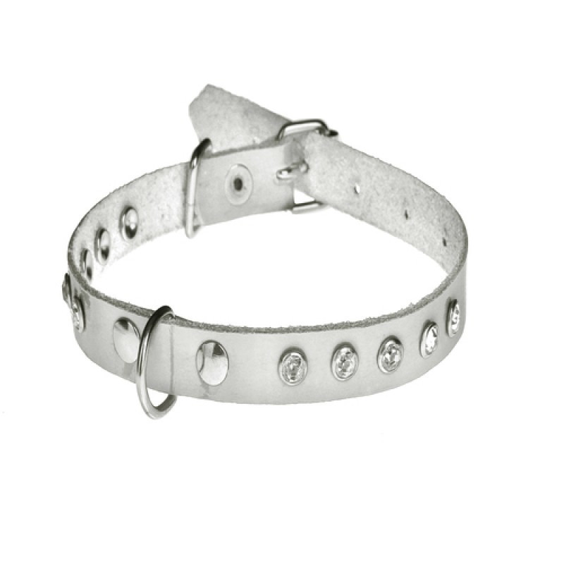 Нашийник 1814 10мм "Елегант" шкіра одинарний прикрашений стразами, Білий Вінниця - фото 1