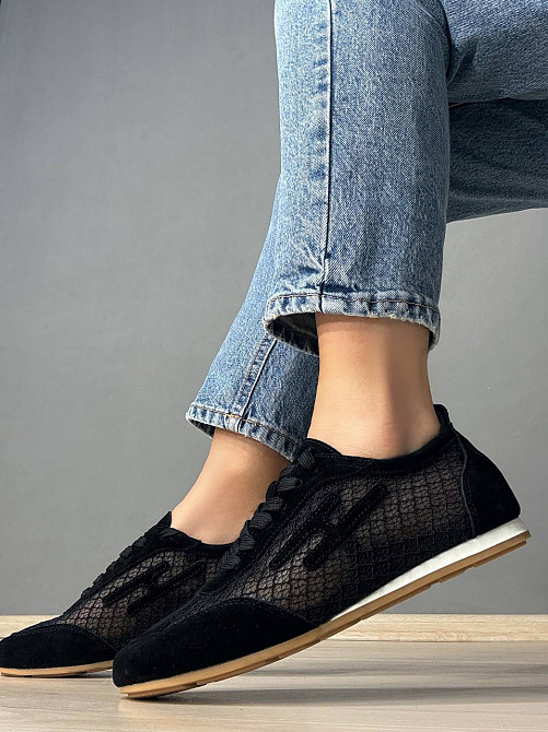 Кросівки жіночі Meideli 880-8 замшеві з сіткою снікерси чорні, 39, 24,5 см Київ - фото 4