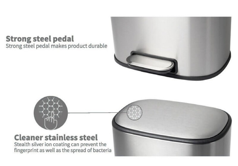 Овальное мусорное ведро Mixxus Premium Diverse-TC0112 с плавным закрытием 12 л, цвет нержавейка (MI7079) Харьков - изображение 10