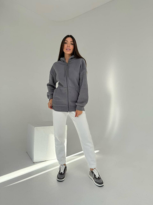 Женская теплая флисовая кофта на змейке плотный двухсторонний флис Графит, 50/52 Одесса - изображение 2