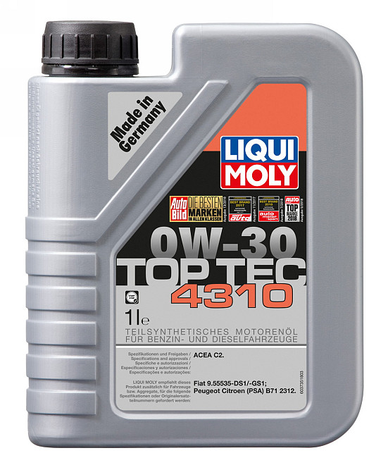 LIQUI MOLY 2361 Top Tec 4310 SAE 0W-30 — Синтетична моторна олива Low SAPS | Для бензинових і дизельних двигунів PSA, Fiat, Alfa R Ковель - фото 1