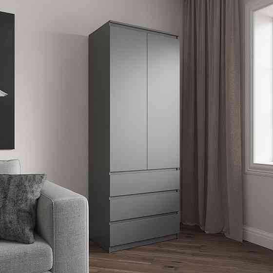 Шафа для одягу VAYS R-16 Антрацит, 3 шухляди, полиці, без ручок, ЛДСП, 80×50×211 см – для спальні, вітальні, передпокою Львів