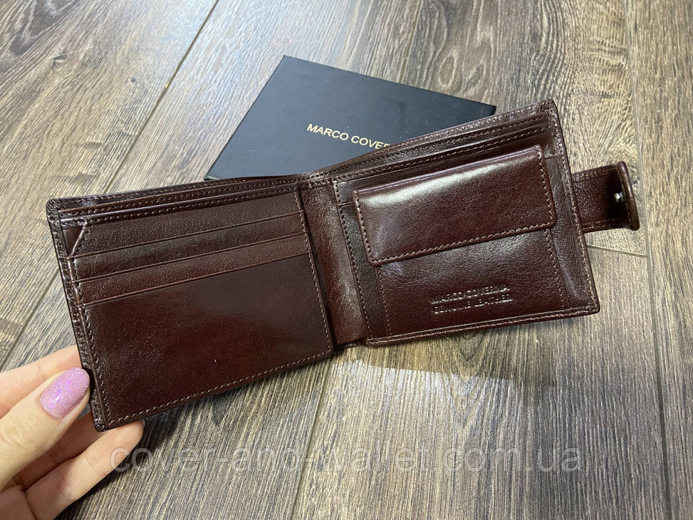 Солідний коричневий чоловічий гаманець з натуральної шкіри Marco Coverna BK047-801 Київ - фото 4