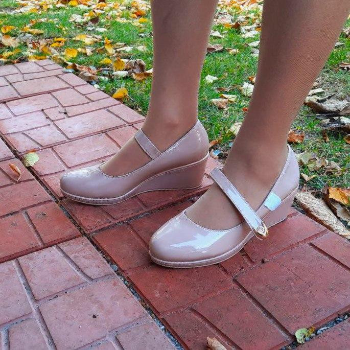 -Жіночі Туфлі на Танкетці Бежеві на Платформі Лакові Шкіряні (розміри: 37,39,40,41,42) — 6-13 Дніпро - фото 5