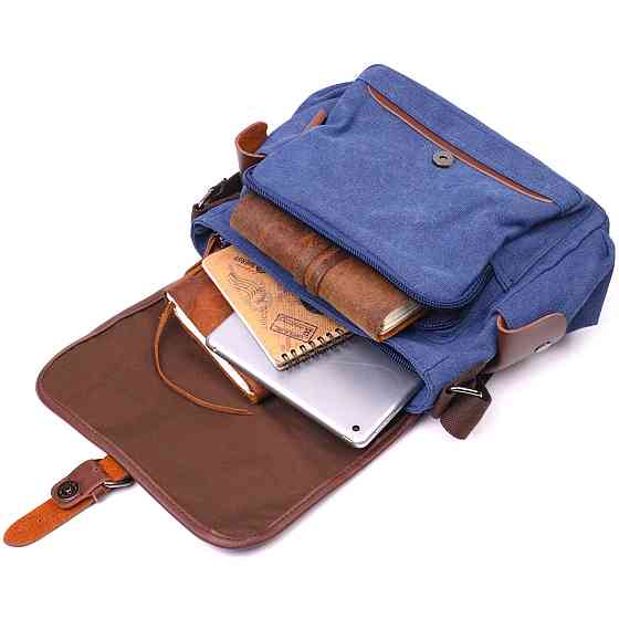 Цікава горизонтальна чоловіча сумка з текстилю Синя (Vintage) Київ