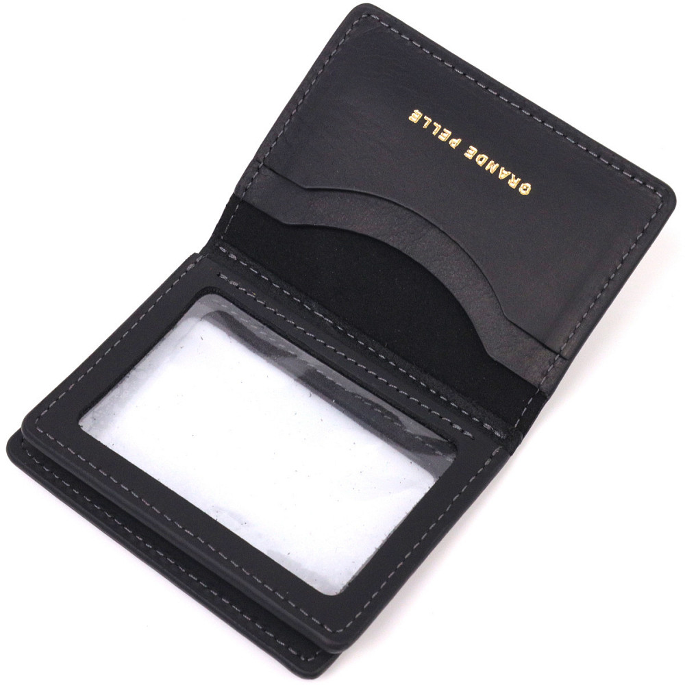 Містка обкладинка на автодокументи у вінтажній шкірі Україна GRANDE PELLE 16709 Чорна Київ - фото 3