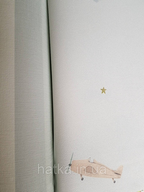 Шпалери вінілові на флізеліні AdaWall Ada Kids метрові дитячі літаки зірки на світло-блакитному Київ - фото 2