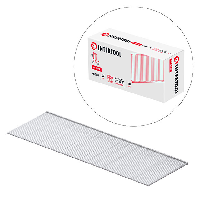 Цвях для степлера PT-1603, PT-1612, 42 мм, 18GA, 1,0×1,25 мм, 5000 од/упак INTERTOOL PT-8642 Киев - изображение 1