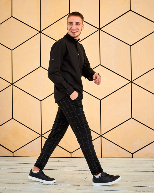 Сорочка чоловіча льон довгий рукав Чорний S Харків - фото 2