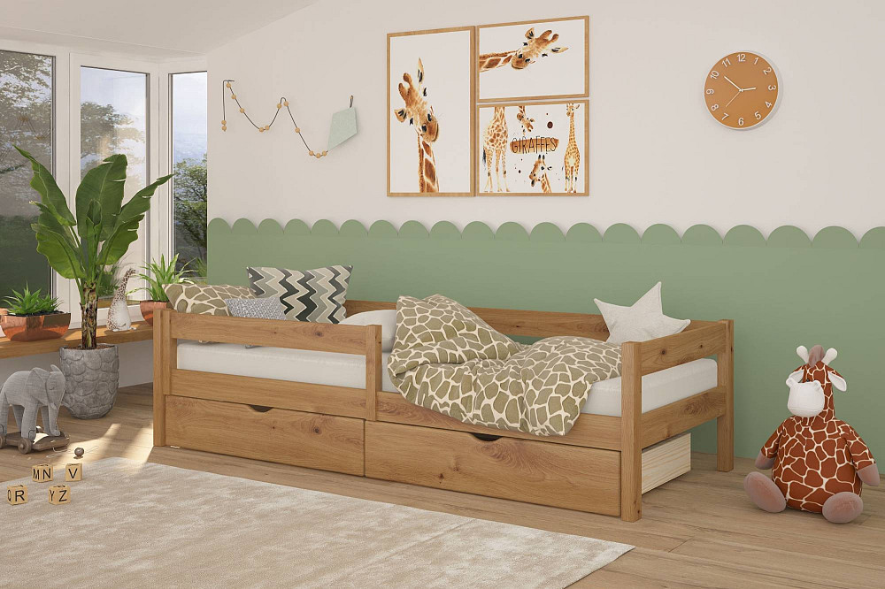 Кровать детская Mebigrand Атланта Литл Орех светлый 80х190 см с бортиками и ящиками (DMBG-2698) Днепр - изображение 1
