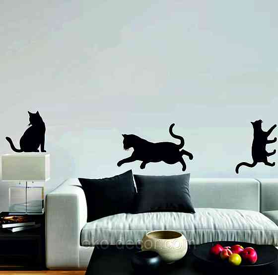 Декоративне настінне Панно «Коти», Декор на стіну 70*55 см. (3шт.), Чорний Київ