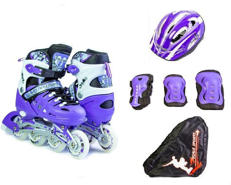 Комплект дитячих роликів + захист + шолом + сумка, фіолетового кольору Scale Sport. Розмір 34-38 Одеса - фото 3