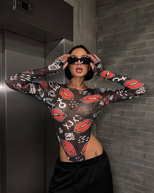 Женский стильный принтованный боди из сетки Одесса - изображение 1