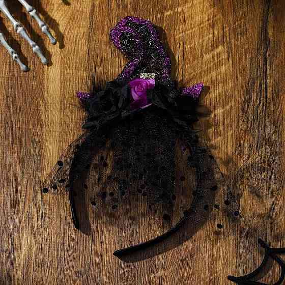 Діадема діадема Halloween з капелюхом відьми чорна кружевна вушка аксесуар на голову косплей карнавал Київ