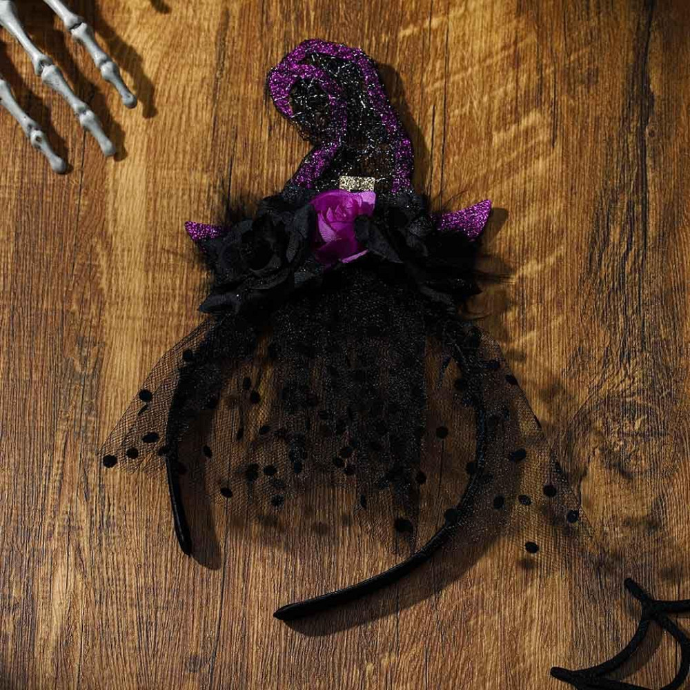 Діадема діадема Halloween з капелюхом відьми чорна кружевна вушка аксесуар на голову косплей карнавал Київ - фото 2