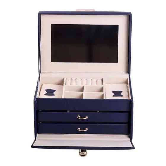 Скринька для прикрас з еко шкіри 3 яруси з дзеркалом органайзер для ювелірних виробів HP-5-17BL Коломия