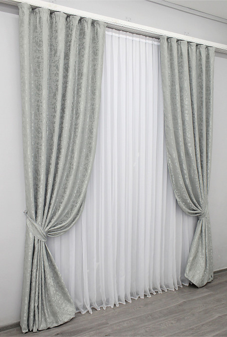 Комплект готових штор VR-Textil Льон мармур Pavliani ХО № 1263ш Світло-сірий 200х280 см 2 шт (32-072) Київ - фото 3