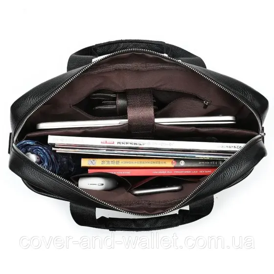 Офисная мужская сумка из натуральной кожи черного цвета ST Leather Киев